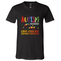 Autism Awareness Love Educate Support Advocate Puzzle Gift V-Neck T-Shirt