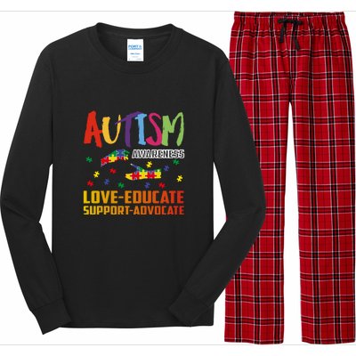 Autism Awareness Love Educate Support Advocate Puzzle Gift Long Sleeve Pajama Set