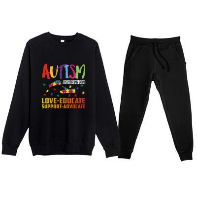 Autism Awareness Love Educate Support Advocate Puzzle Gift Premium Crewneck Sweatsuit Set