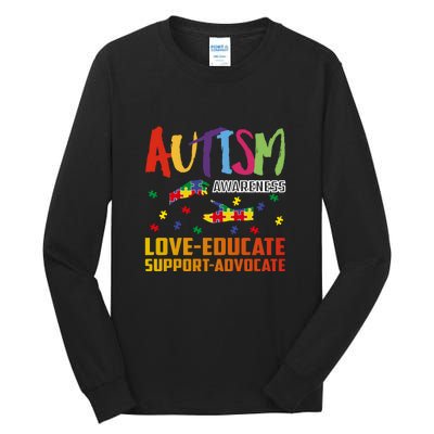 Autism Awareness Love Educate Support Advocate Puzzle Gift Tall Long Sleeve T-Shirt