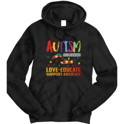 Autism Awareness Love Educate Support Advocate Puzzle Gift Tie Dye Hoodie