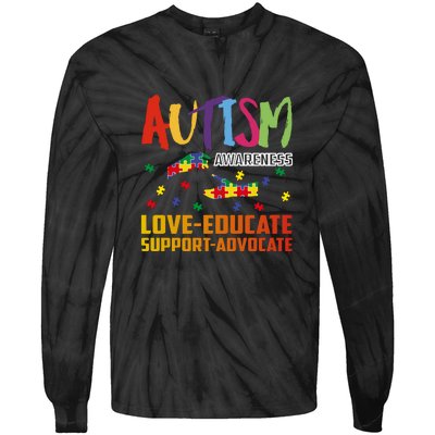 Autism Awareness Love Educate Support Advocate Puzzle Gift Tie-Dye Long Sleeve Shirt