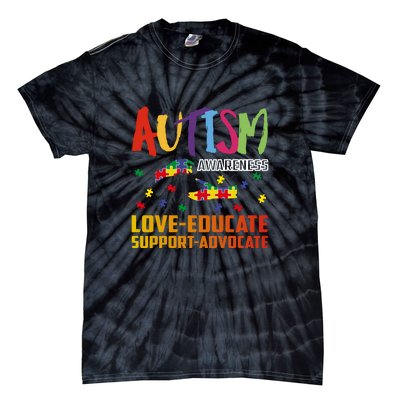 Autism Awareness Love Educate Support Advocate Puzzle Gift Tie-Dye T-Shirt