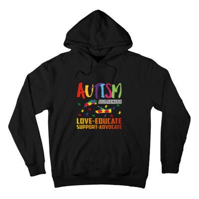 Autism Awareness Love Educate Support Advocate Puzzle Gift Tall Hoodie