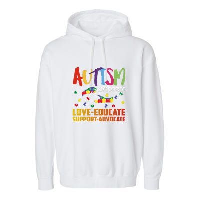 Autism Awareness Love Educate Support Advocate Puzzle Gift Garment-Dyed Fleece Hoodie