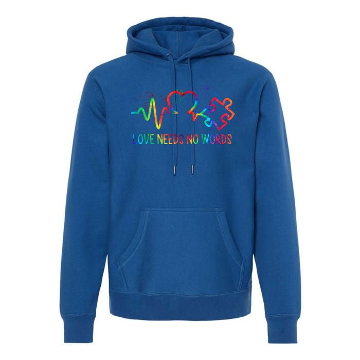 Autism Awareness Love Needs No Word Autism Mom Dad Tie Dye Gift Premium Hoodie