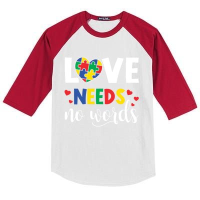 Autism Awareness Love Needs No Words Autism Colorful Puzzles Gift Kids Colorblock Raglan Jersey