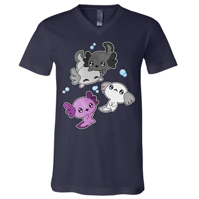 Asexual Axolotl LGBT Demisexual Ace Pride Flag Pet Aquarium V-Neck T-Shirt