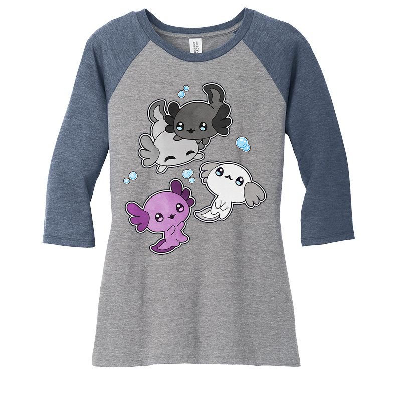 Asexual Axolotl LGBT Demisexual Ace Pride Flag Pet Aquarium Women's Tri-Blend 3/4-Sleeve Raglan Shirt