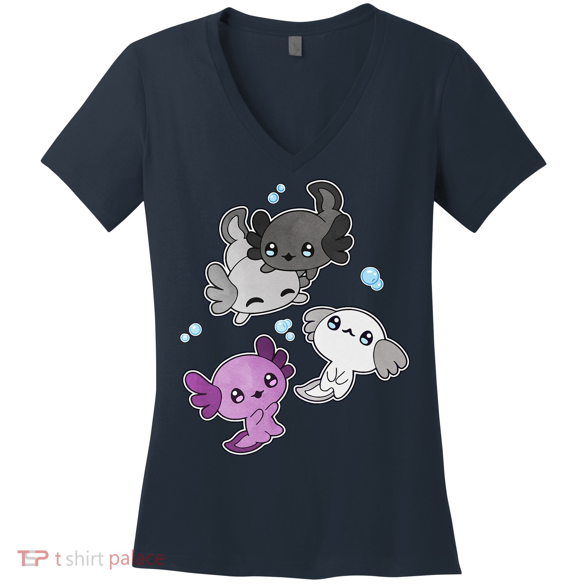 Asexual Axolotl LGBT Demisexual Ace Pride Flag Pet Aquarium Women's V-Neck T-Shirt