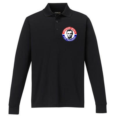 Abraham Abe Lincoln For President Vintage Performance Long Sleeve Polo