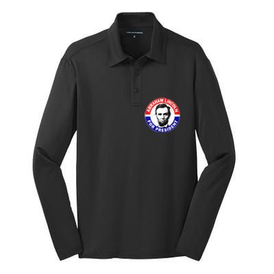 Abraham Abe Lincoln For President Vintage Silk Touch Performance Long Sleeve Polo