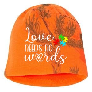 Autism Awareness Love Needs No Words Wo Be Kind Kati - Camo Knit Beanie