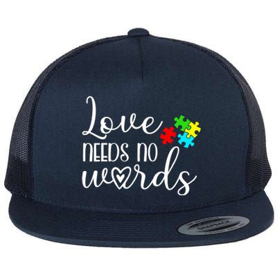 Autism Awareness Love Needs No Words Wo Be Kind Flat Bill Trucker Hat