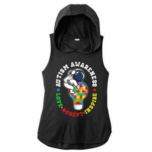 Autism Awareness Love Accept Inspire Astronaut Lightbulb Ladies PosiCharge Tri-Blend Wicking Draft Hoodie Tank