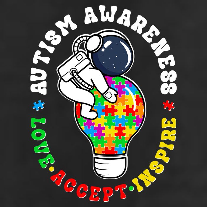 Autism Awareness Love Accept Inspire Astronaut Lightbulb 7 Panel Mesh Trucker Snapback Hat