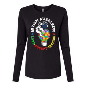 Autism Awareness Love Accept Inspire Astronaut Lightbulb Womens Cotton Relaxed Long Sleeve T-Shirt