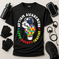 Autism Awareness Love Accept Inspire Astronaut Lightbulb Cooling Performance Crew T-Shirt