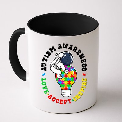 Autism Awareness Love Accept Inspire Astronaut Lightbulb Mug