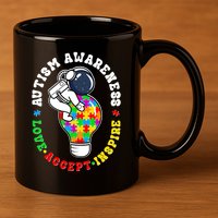 Autism Awareness Love Accept Inspire Astronaut Lightbulb 11oz C Handle Ceramic Mug