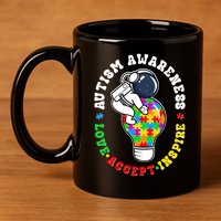 Autism Awareness Love Accept Inspire Astronaut Lightbulb 11oz C Handle Ceramic Mug