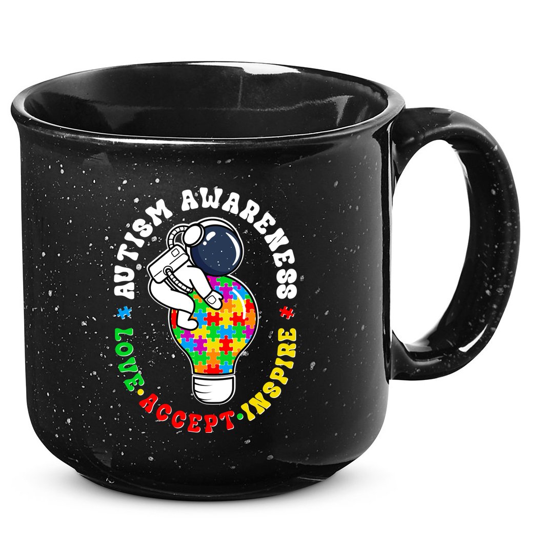 Autism Awareness Love Accept Inspire Astronaut Lightbulb 15oz Campfire Ceramic Mug