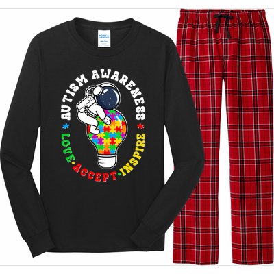 Autism Awareness Love Accept Inspire Astronaut Lightbulb Long Sleeve Pajama Set