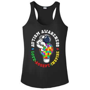 Autism Awareness Love Accept Inspire Astronaut Lightbulb Ladies PosiCharge Competitor Racerback Tank