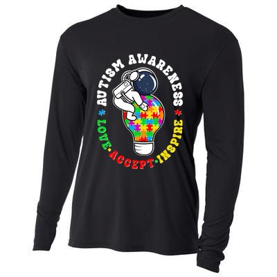 Autism Awareness Love Accept Inspire Astronaut Lightbulb Cooling Performance Long Sleeve Crew