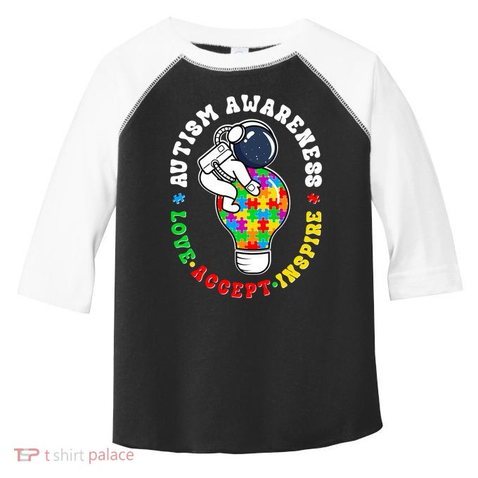 Autism Awareness Love Accept Inspire Astronaut Lightbulb Toddler Fine Jersey T-Shirt