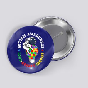 Autism Awareness Love Accept Inspire Astronaut Lightbulb Button