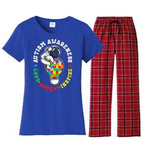 Autism Awareness Love Accept Inspire Astronaut Lightbulb Women's Flannel Pajama Set