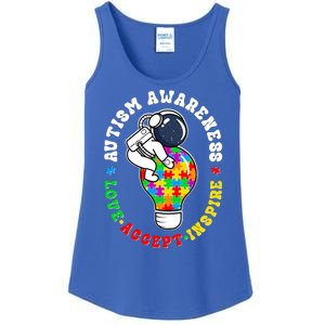 Autism Awareness Love Accept Inspire Astronaut Lightbulb Ladies Essential Tank