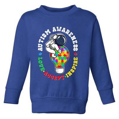 Autism Awareness Love Accept Inspire Astronaut Lightbulb Toddler Sweatshirt