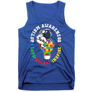 Autism Awareness Love Accept Inspire Astronaut Lightbulb Tank Top