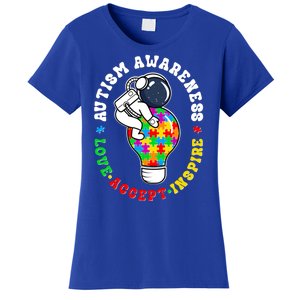 Autism Awareness Love Accept Inspire Astronaut Lightbulb Women's T-Shirt