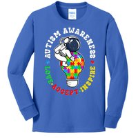 Autism Awareness Love Accept Inspire Astronaut Lightbulb Kids Long Sleeve Shirt