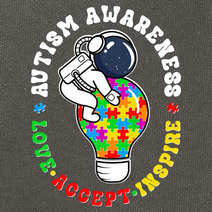 Autism Awareness Love Accept Inspire Astronaut Lightbulb Cotton Canvas Backpack