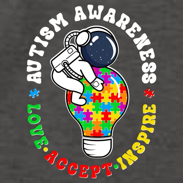Autism Awareness Love Accept Inspire Astronaut Lightbulb Vector Backpack