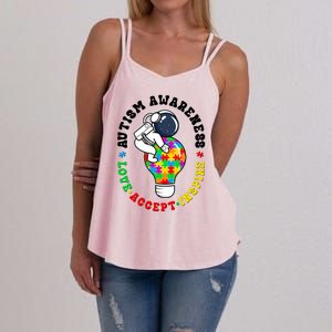 Autism Awareness Love Accept Inspire Astronaut Lightbulb Women's Strappy Tank