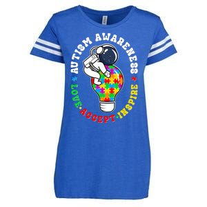 Autism Awareness Love Accept Inspire Astronaut Lightbulb Enza Ladies Jersey Football T-Shirt