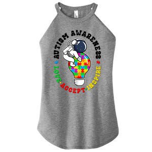 Autism Awareness Love Accept Inspire Astronaut Lightbulb Women's Perfect Tri Rocker Tank