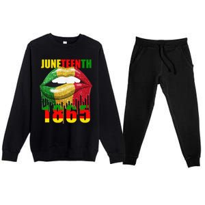 African American Lips Funny  Juneteenth Queen Premium Crewneck Sweatsuit Set