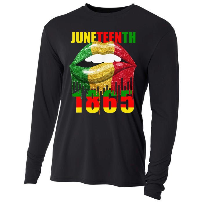 African American Lips Funny  Juneteenth Queen Cooling Performance Long Sleeve Crew