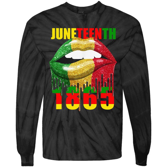 African American Lips Funny  Juneteenth Queen Tie-Dye Long Sleeve Shirt