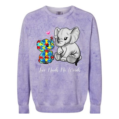 Autism Awareness Love Needs No Words Elephant Support Gifts Colorblast Crewneck Sweatshirt