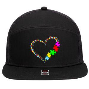 Autism Awareness Love Heart Puzzle Piece Gift Gift 7 Panel Mesh Trucker Snapback Hat