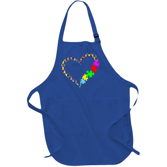 Autism Awareness Love Heart Puzzle Piece Gift Gift Full-Length Apron With Pockets