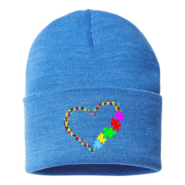 Autism Awareness Love Heart Puzzle Piece Gift Gift Sustainable Knit Beanie