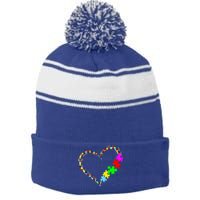 Autism Awareness Love Heart Puzzle Piece Gift Gift Stripe Pom Pom Beanie